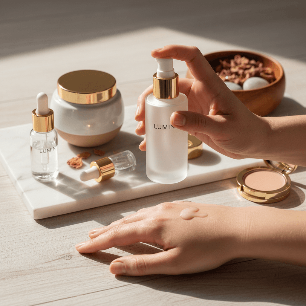 Beauty and personal care products arranged artfully