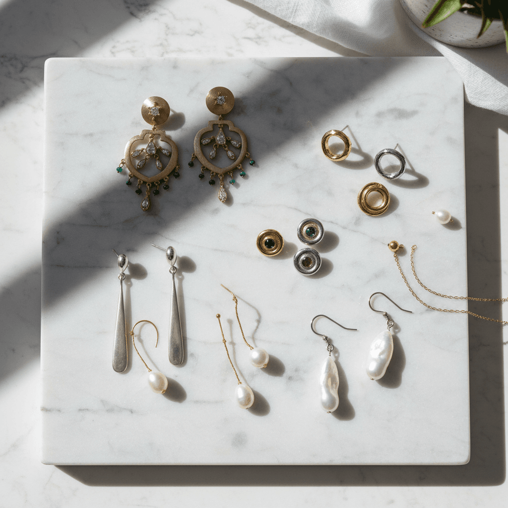 Variety of statement earrings in different styles and metals