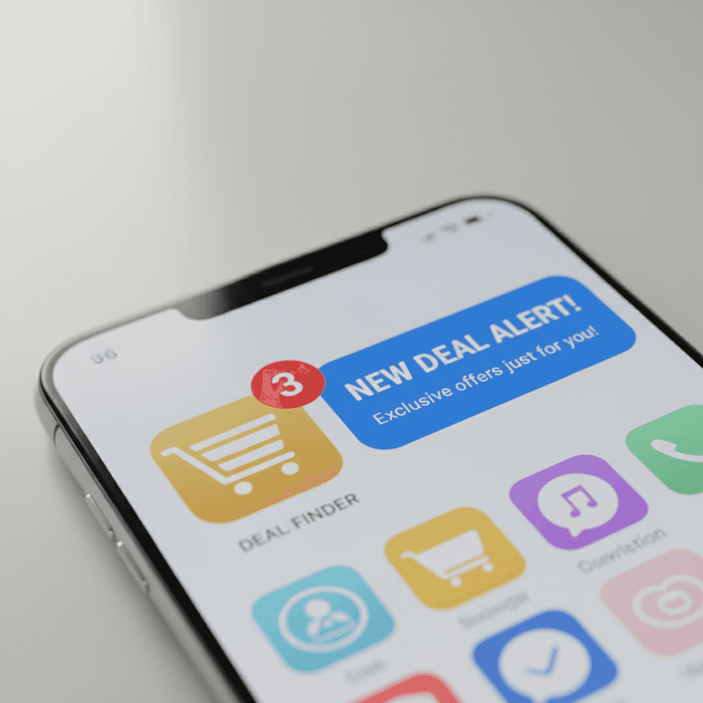 New deal notification badge on smartphone