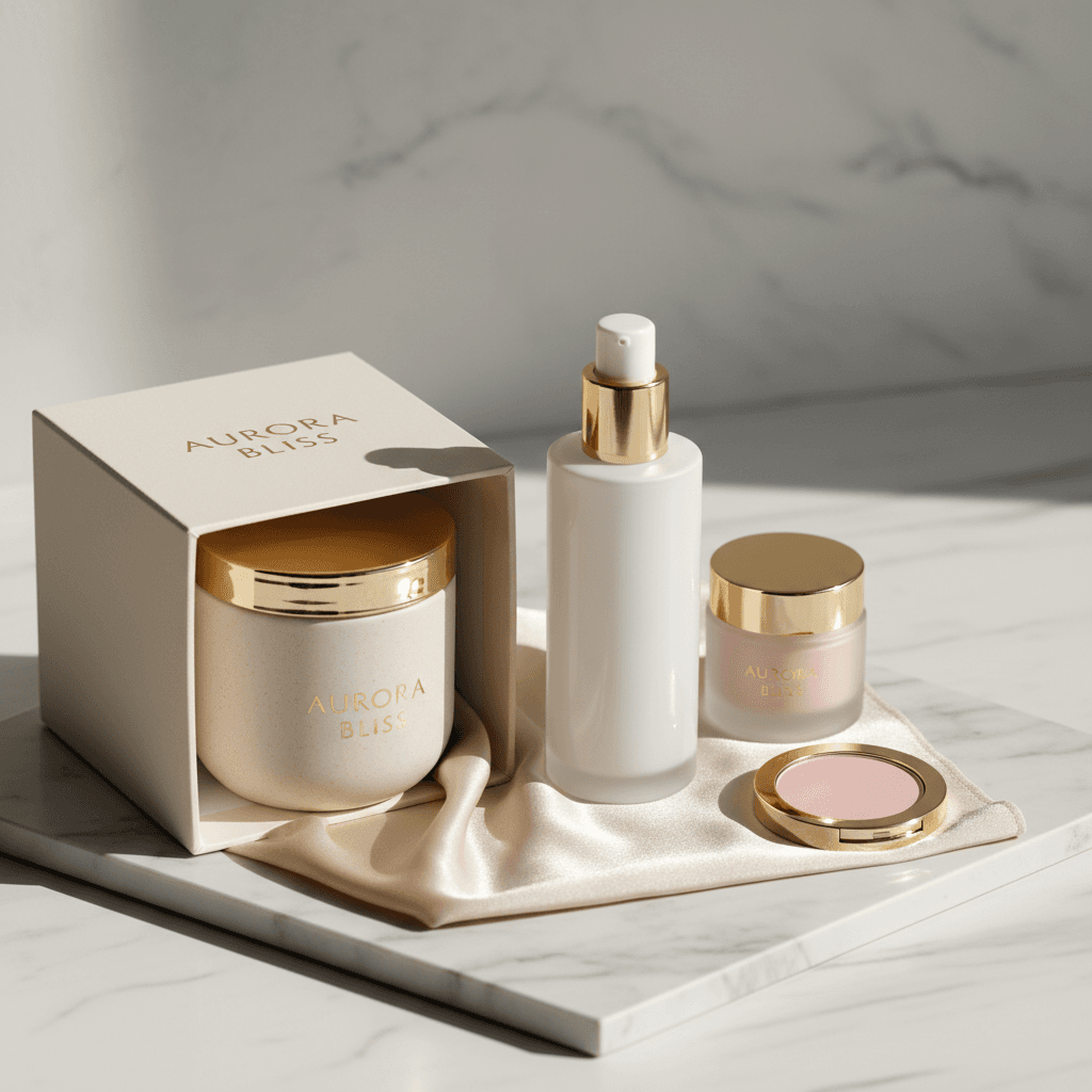 Beauty and skincare premium products displayed elegantly