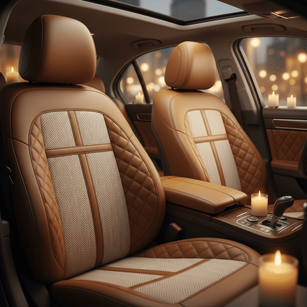 Custom seat covers protecting car interior