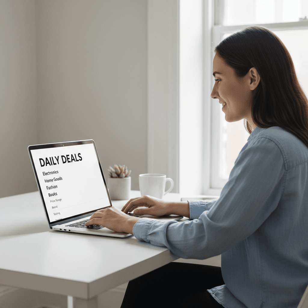 User browsing organized deals by category
