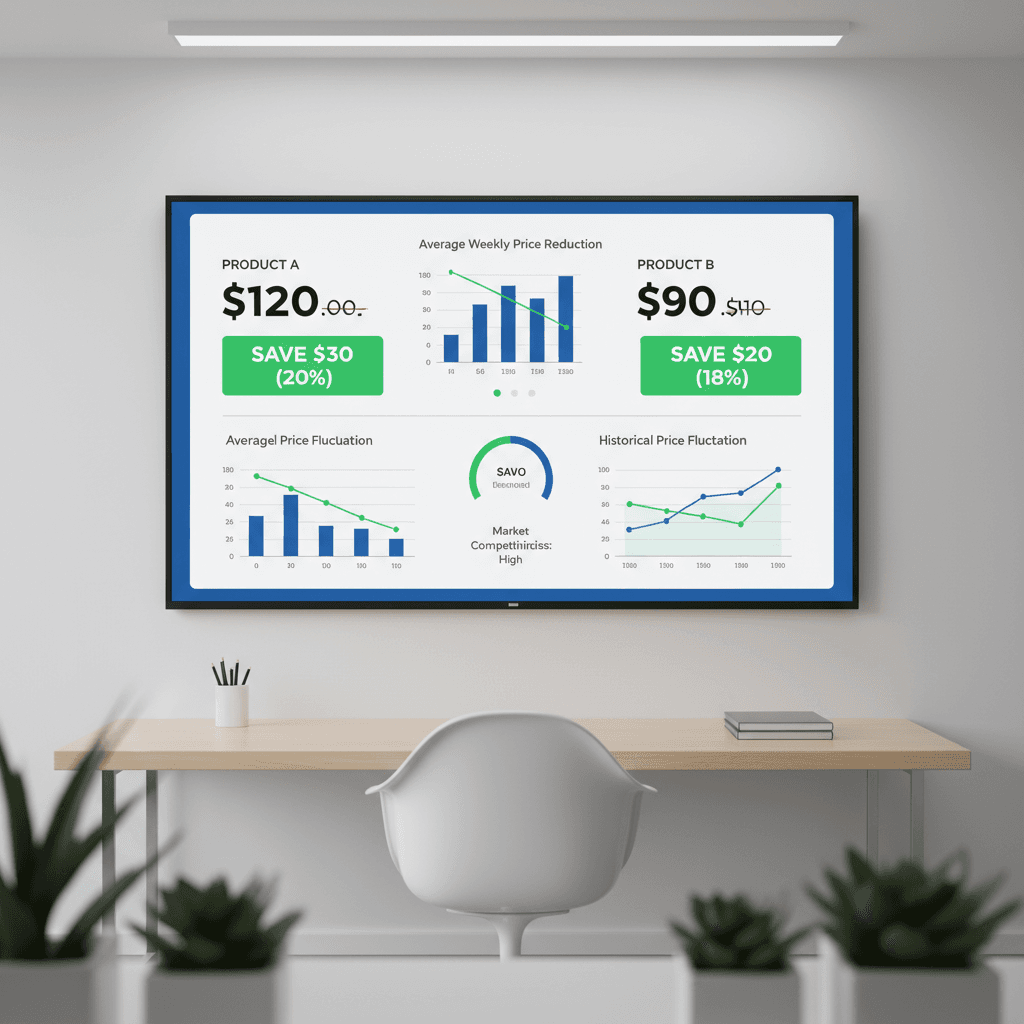 Price comparison dashboard showing savings