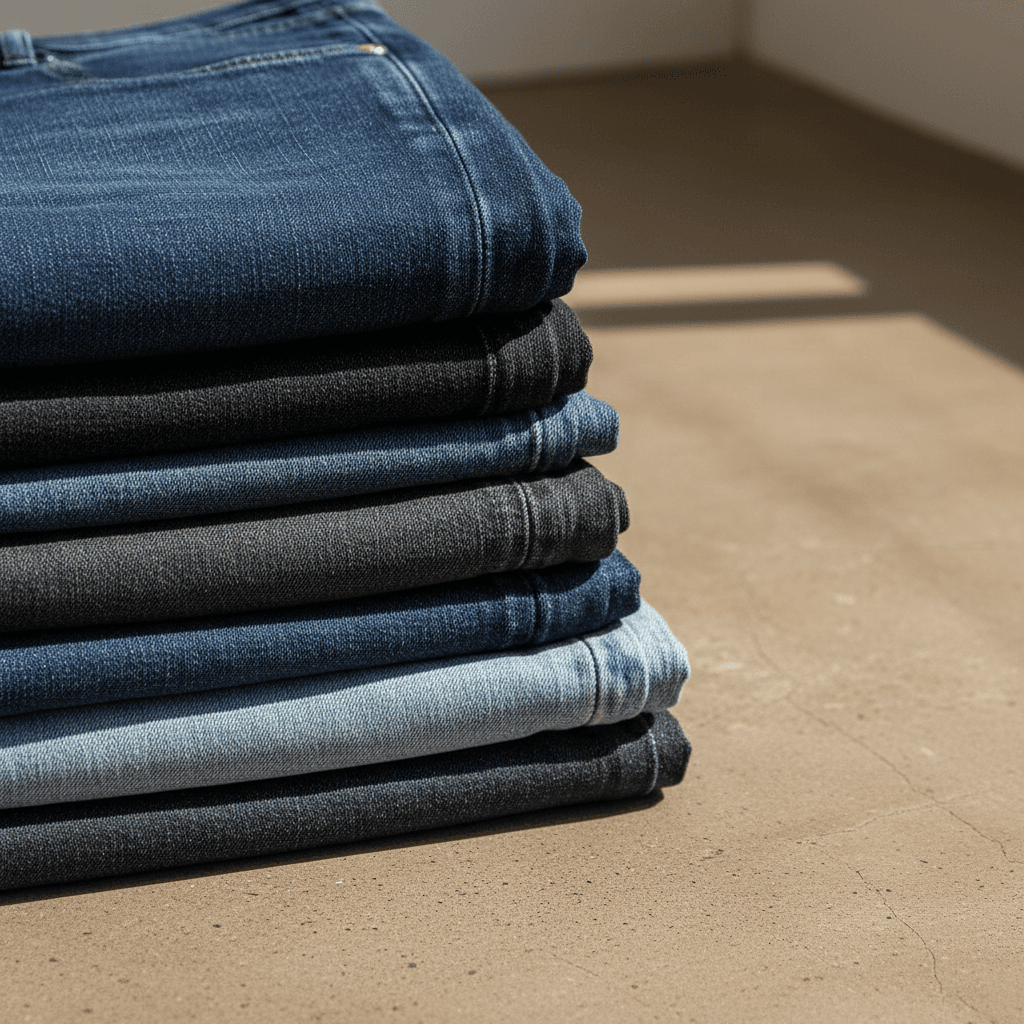 Folded denim in multiple washes