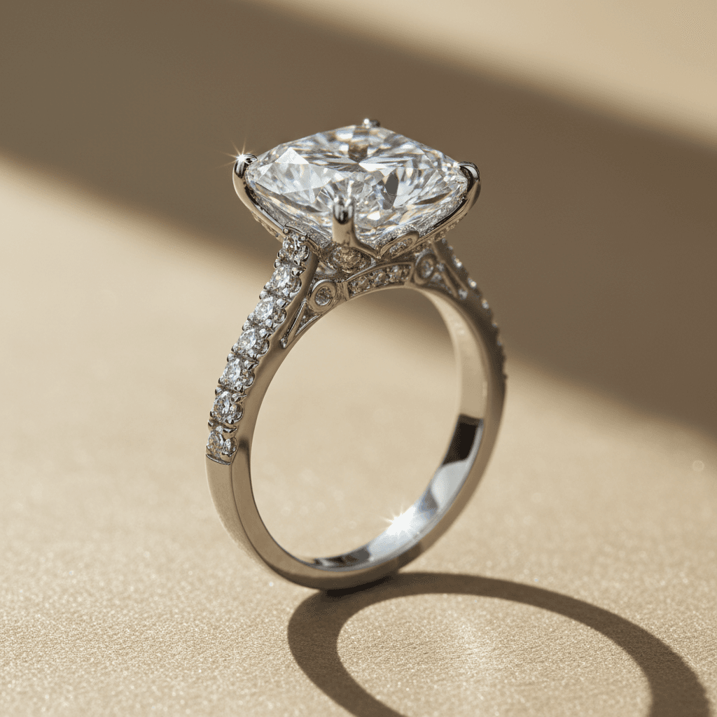 Engagement ring with diamond stone and detailed band design