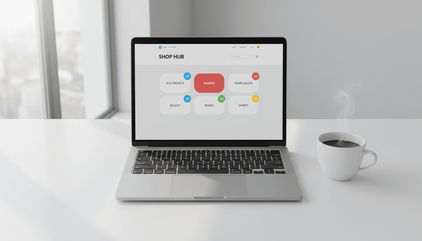 Laptop displaying Promosclub category browsing interface