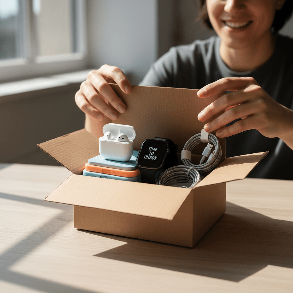 Customer unboxing premium wireless headphones